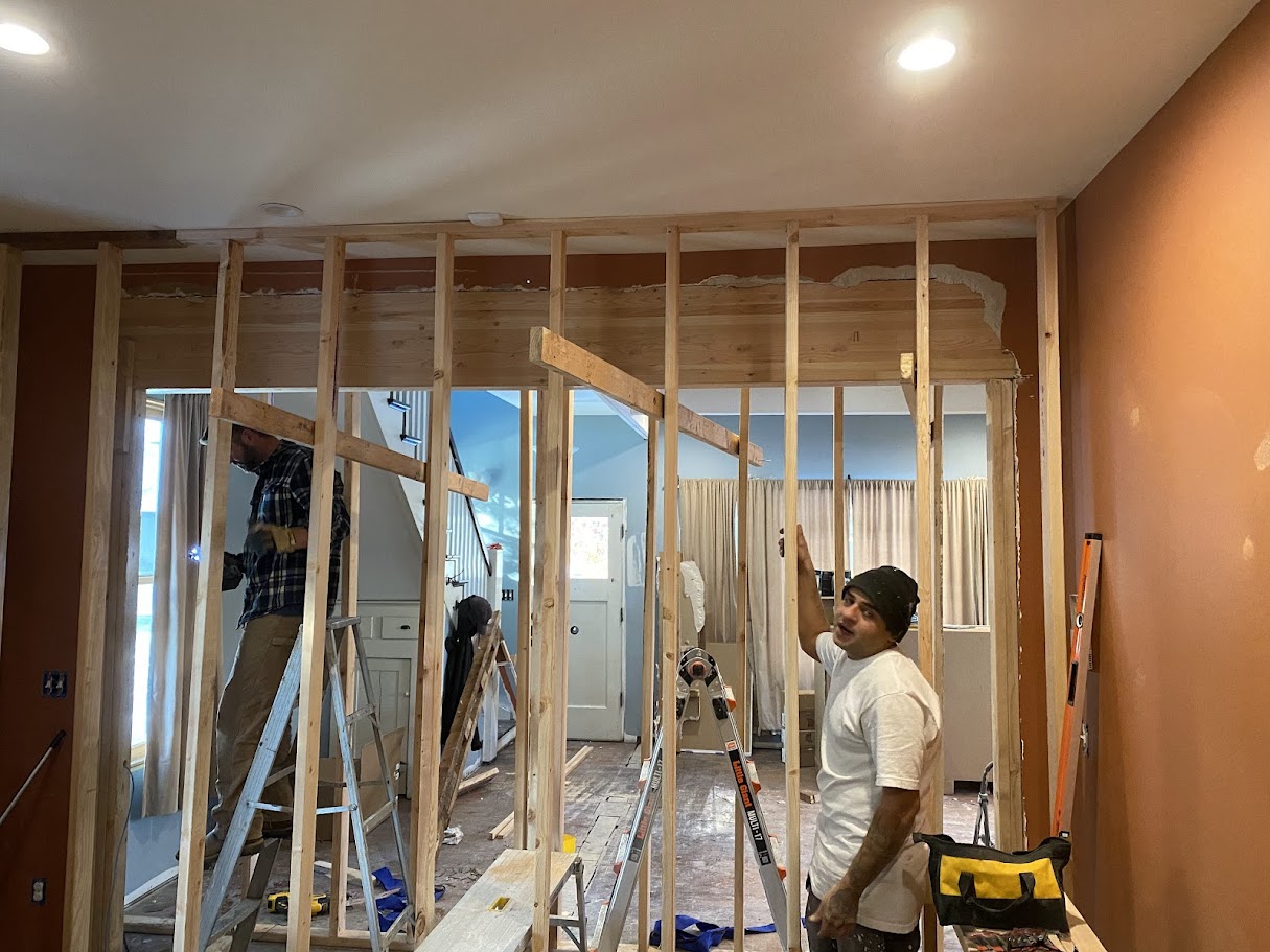 Temporary shoring and framing during load bearing wall removal